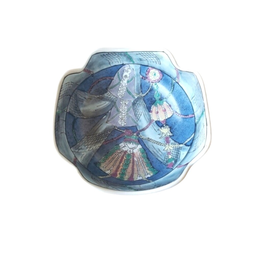 Decorative Display Dish Blue Floral Tassel Design Small Collectible Home‎ Decor